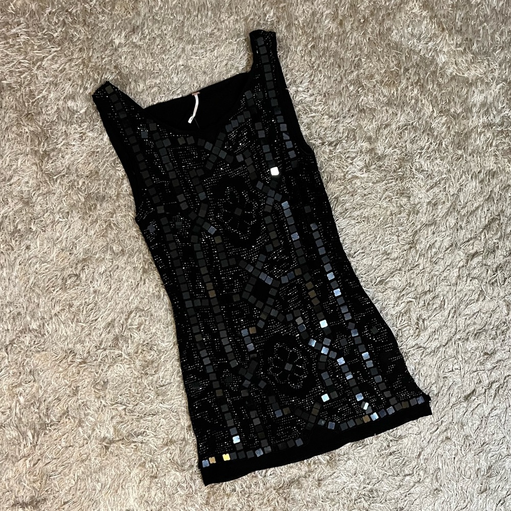 Free People Black Sequin Tank Dress